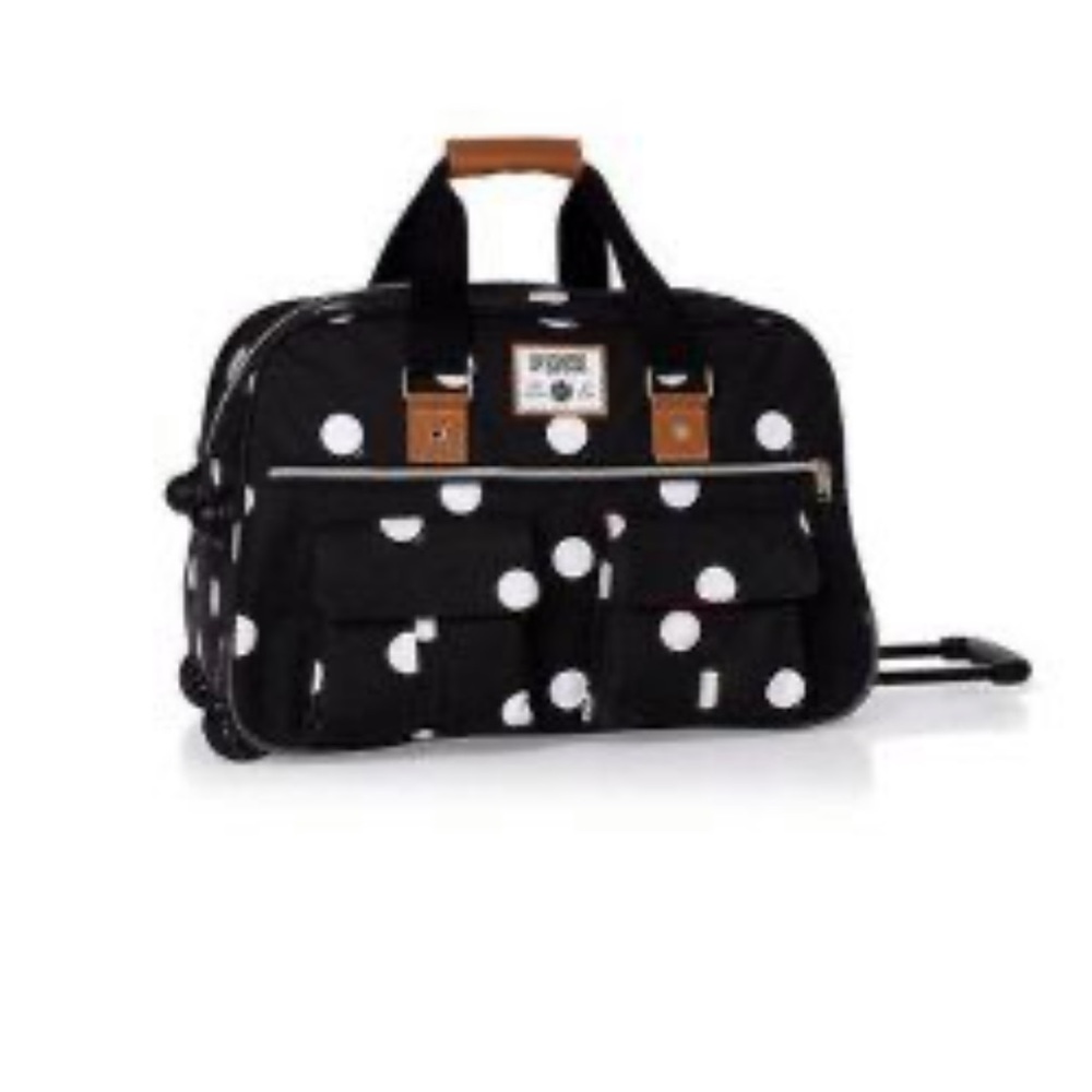 VS PINK ROLLING DUFFLE BAG BLK & WHT POLKA DOT